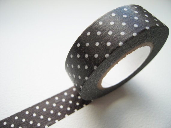 Japanese Washi Masking Tape Single Roll-Dark Brown Polka Dots for baby shower, invitation, packaging, party deco, scrapbooking