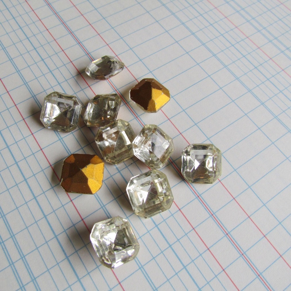 Large Vintage Square Rhinestones Foil Backed 12mm (10)