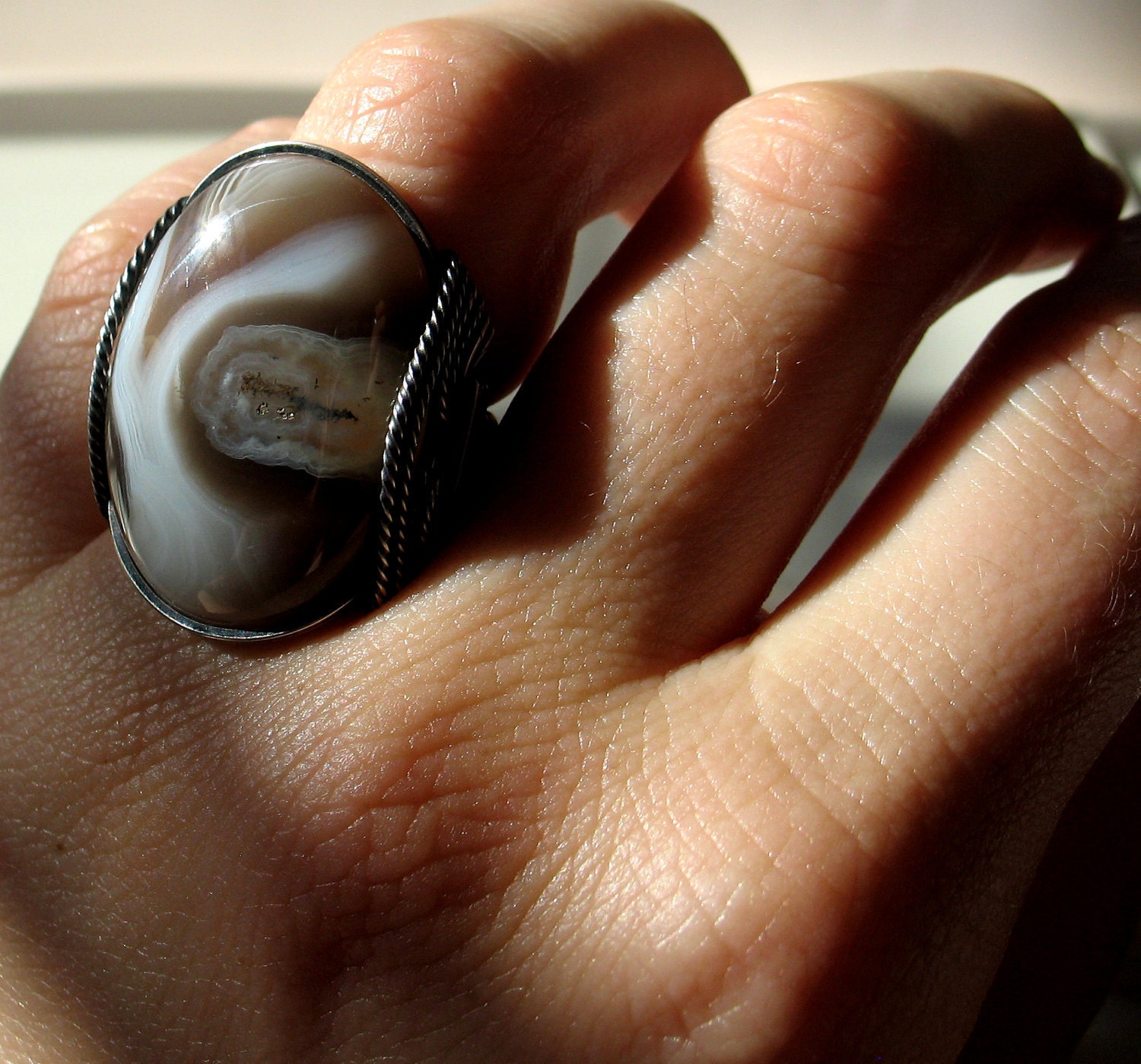 Rustic Stone Ring, Botswana Agate Ring, Bohemian Ring, Natural Stone, Oxidized Sterling Silver, Customized Ring, Boho Jewelry, Wire Ring
