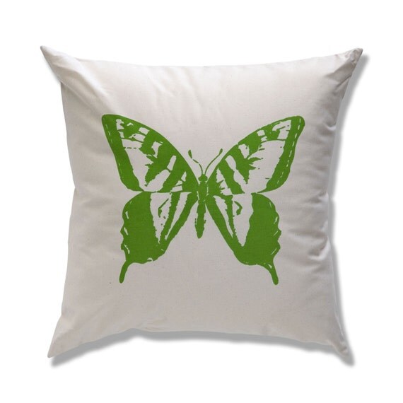 Lawn Green Butterfly Natural Fabric Pillow