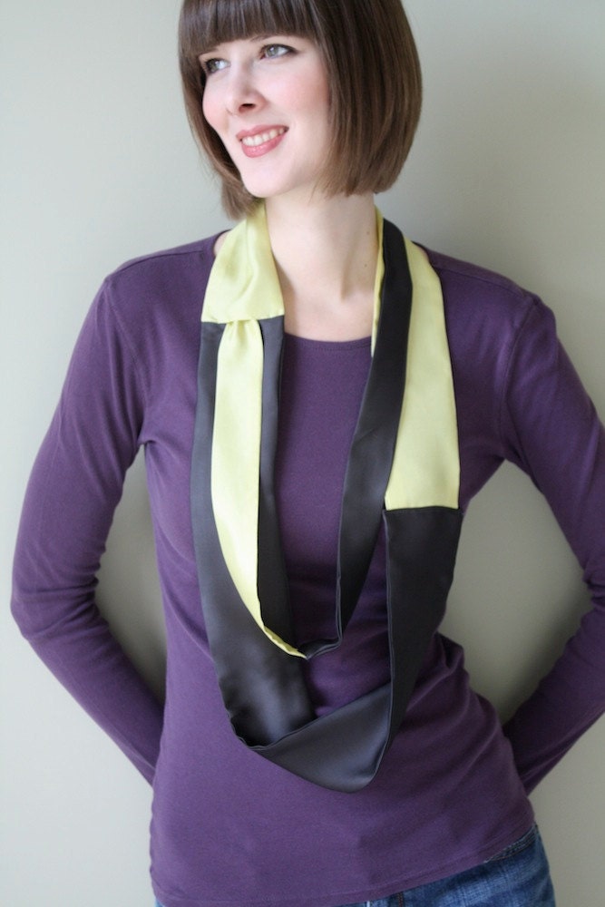 Spring Cleaning Sale: 75% off Color Blocked Citron and Charcoal Silk Necklace Scarf