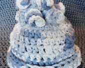 Shades of Blue Crocheted Baby Boy Beanie Hat Cotton CurlyQute Spiral Top