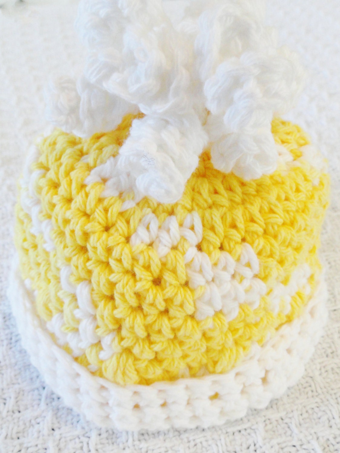 You Are My Sunshine Baby Newborn Beanie Curly Top Hat Yellow White Distinctly Daisy