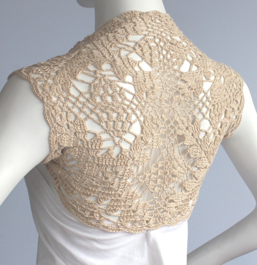 Golden Champagne Bamboo Bolero Eco-Friendly hand knit crochet Shrug Bridal Wedding Plus Size XL
