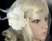 Bridal Ivory Flower Feather Fascintator with Swarovski Pearls Wedding Reception
