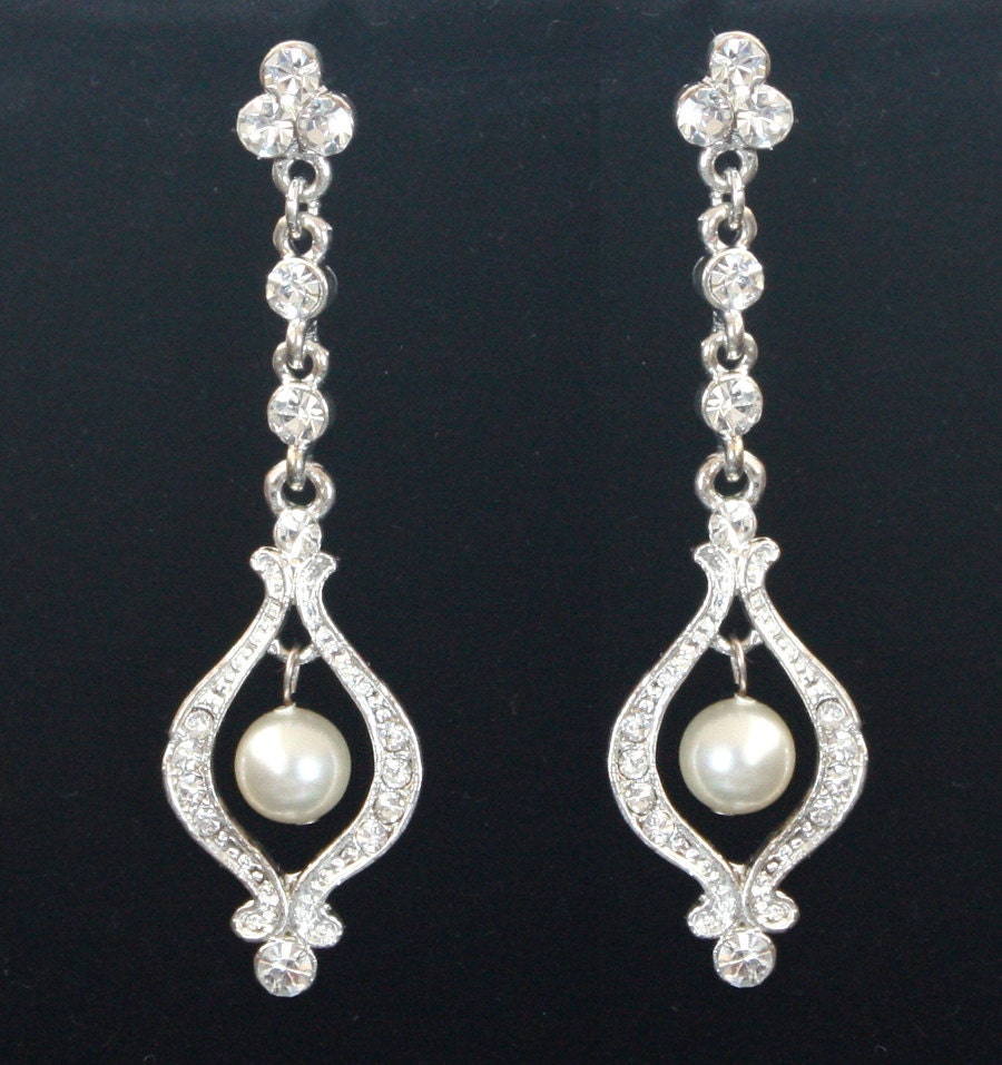 Bridal Earrings Swarovski pearls Rhinestone Wedding  - Jaclyn