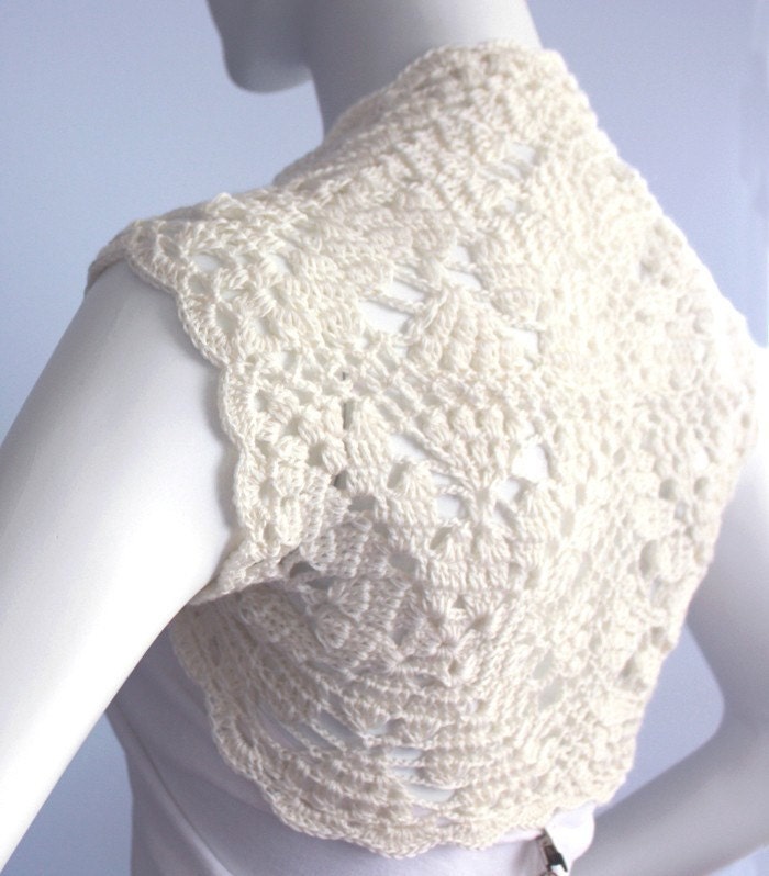 Gorgeous Bridal Silk / Cashmere Shrug handknit /crochet wedding bolero Ivory Cream Size M