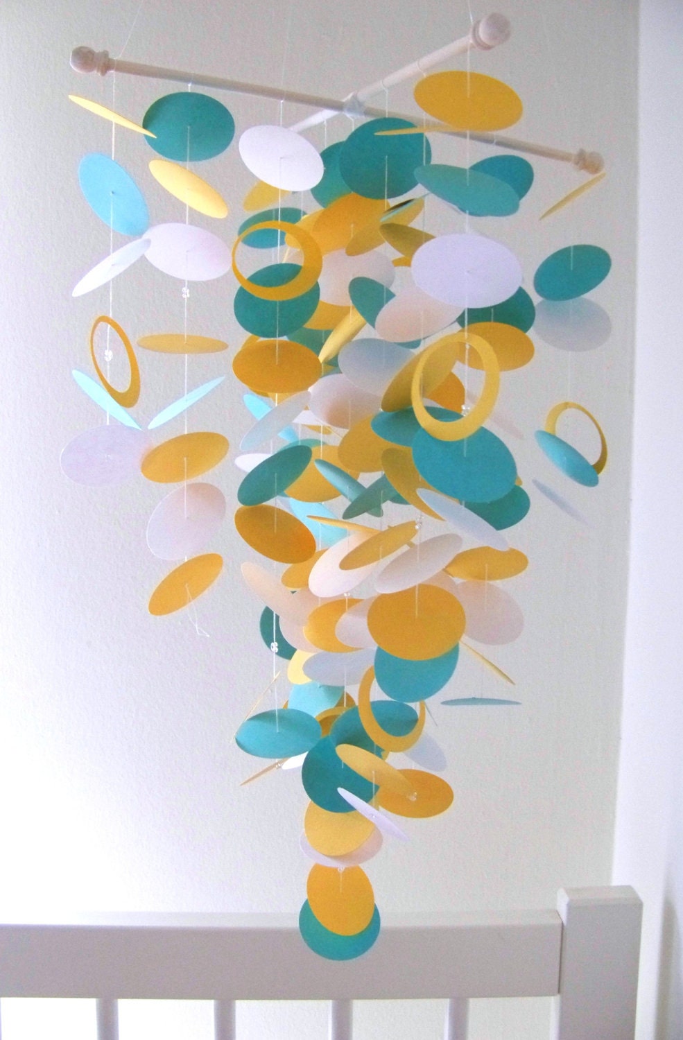 Aqua, Yellow and White Handmade Baby Mobile - Medium