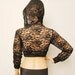 Black lace cropped hood shrug with bow tie/hoodie tops/ tops/tank tops/ HWL-BK