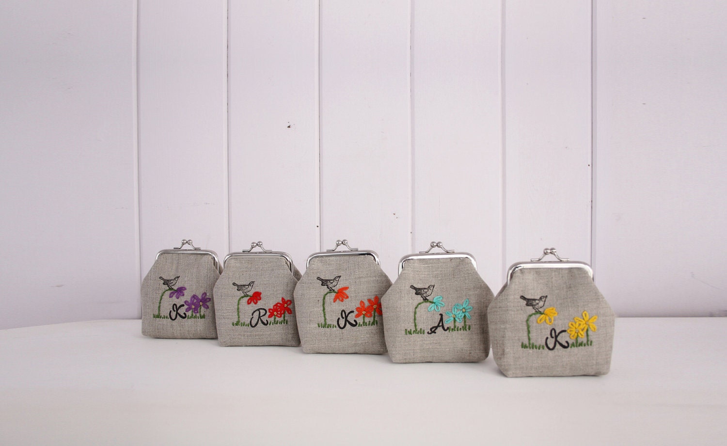 bridesmaid gifts ... hand embroidered and stamped mini clasp purse - choose your own initial