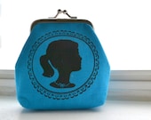 Silhouette Girl on Neon Blue mini clasp purse- READY TO SHIP
