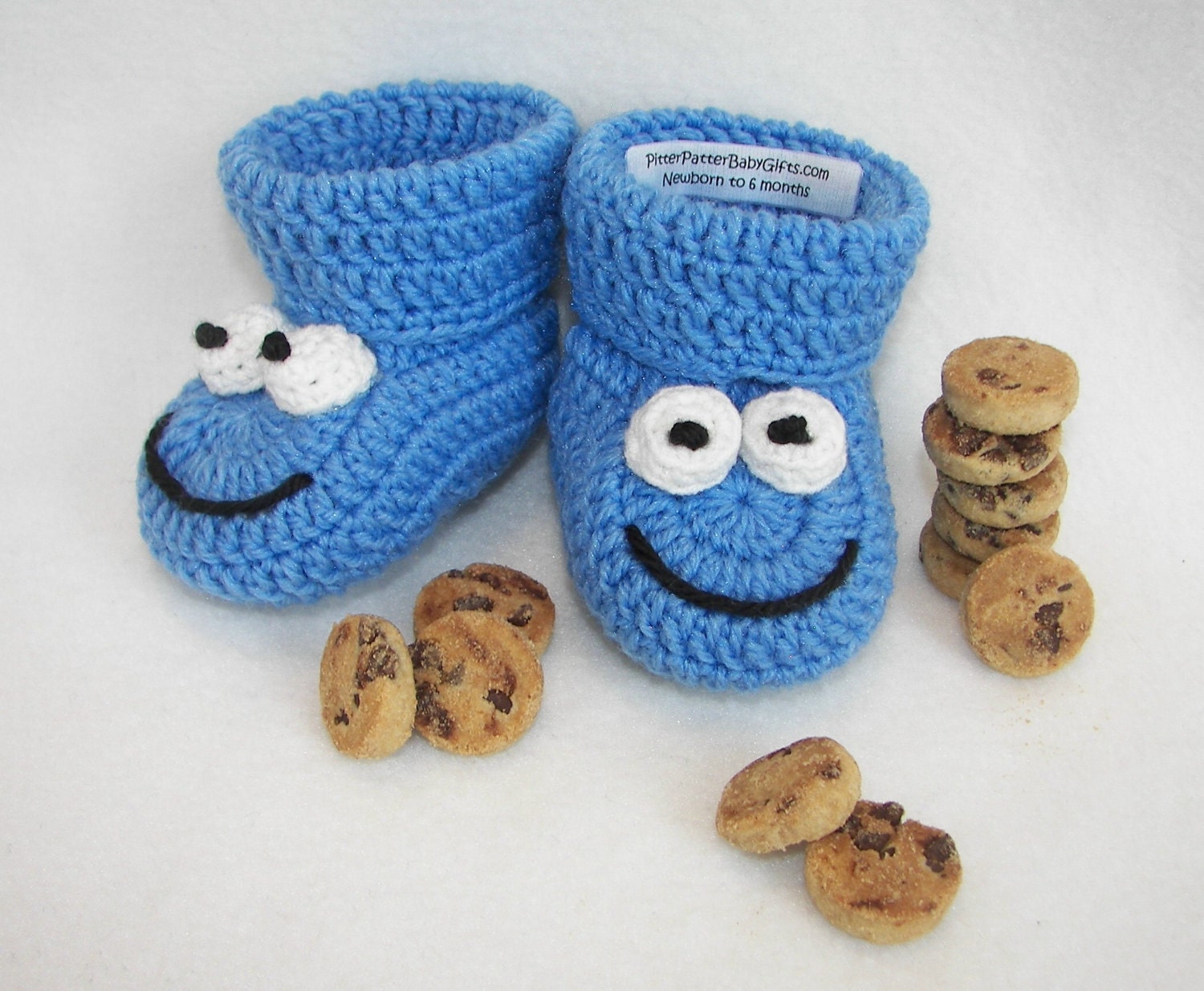 Baby Booties, Cookie Monster Newborn to 6 Months Finely Finished Crochet