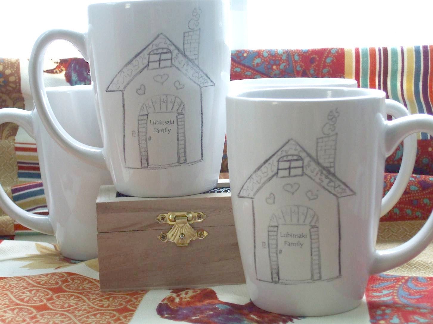 Personalized Gift, Home sweet home, Little House, Personalized Wedding Gift, China Cups (set of 2)