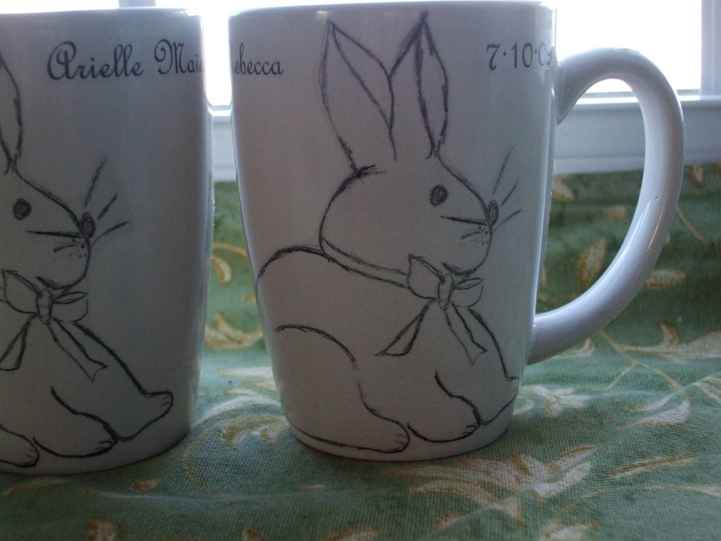 Personalized Gift, New Baby, New Mom, New Parents, Spring, Hunny Bunny  Mugs Set of 2