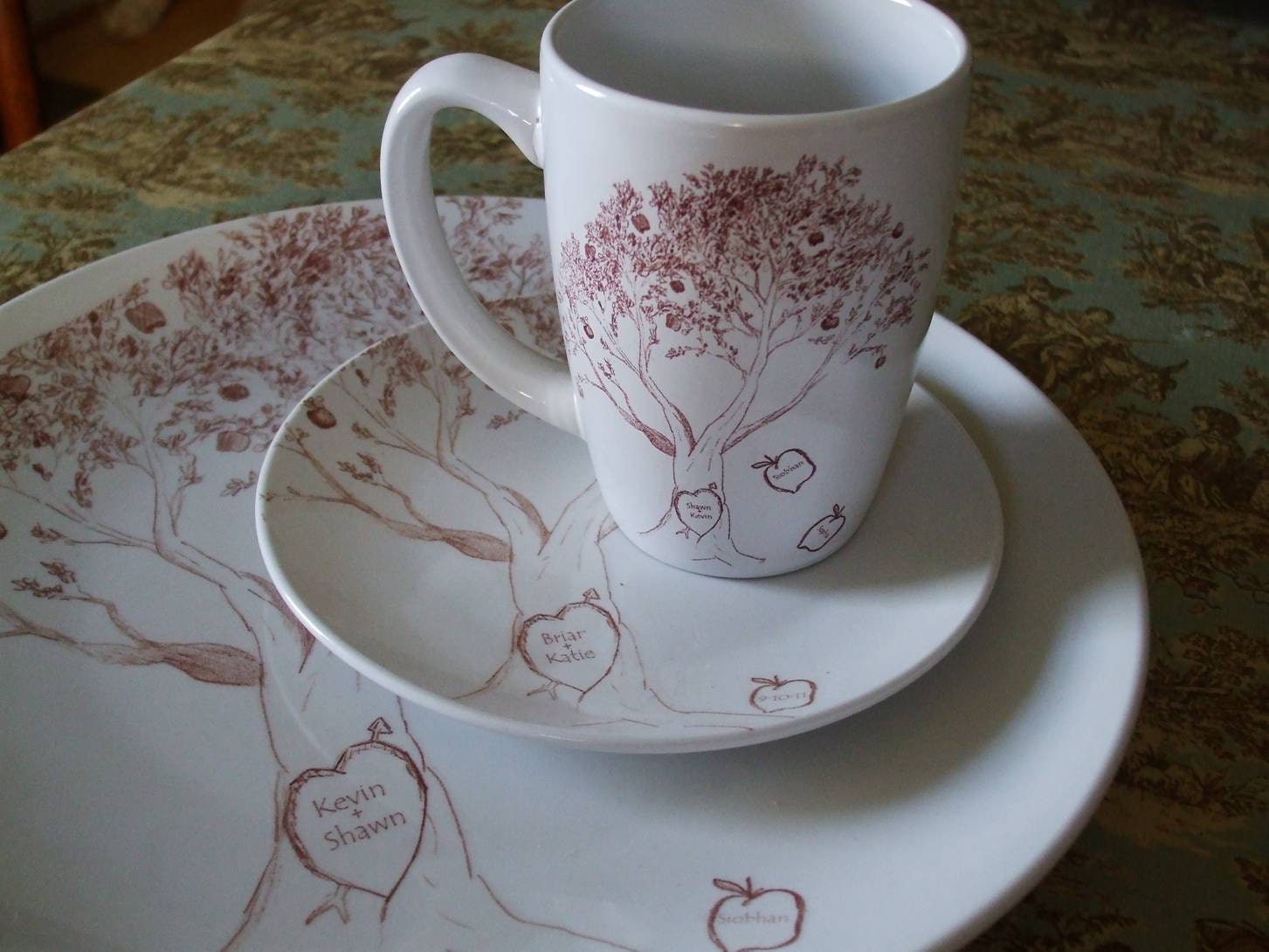 Bridal China, Place Setting, Wedding gift, anniversary gift, Apple Tree, Family tree, dinnerware, mugs, plates, dishes( 3 pieces