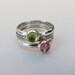 Pink Tourmaline and Peridot Trio, Set of Three Sterling Silver Stacking Rings