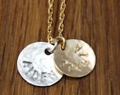 Handstamped Mommy Necklace - 2 Disc Name Necklace Mixed Metals With Custom Personalized Sterling Silver & Gold