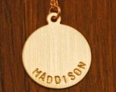 Custom Engraved Gold Name Necklace - Handstamped Personalized Disc Circle Pendant