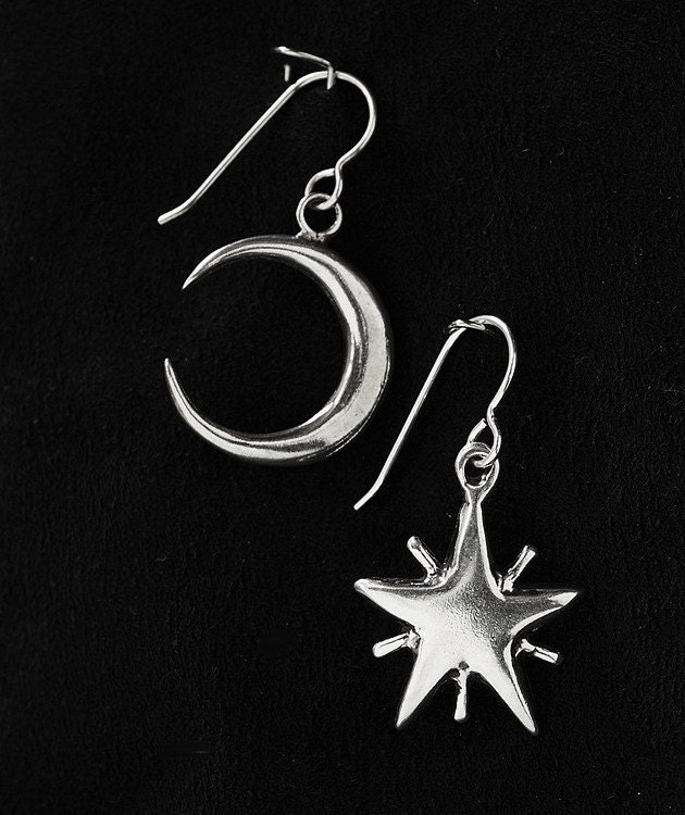 Moon & Star Earrings Sterling Silver