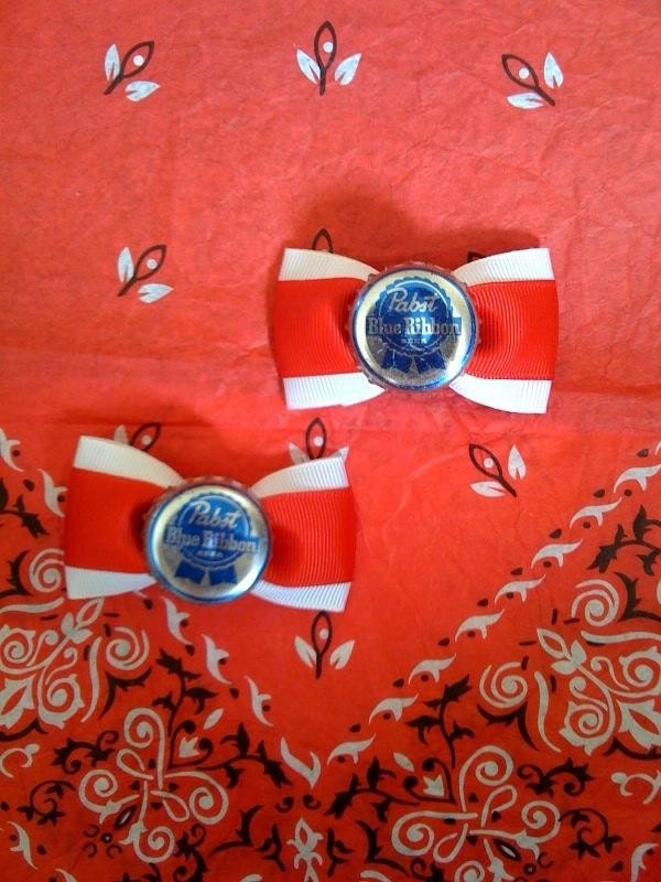 Pbr Pabst Blue Ribbon Hair Bows Rockabilly Pinup Red White