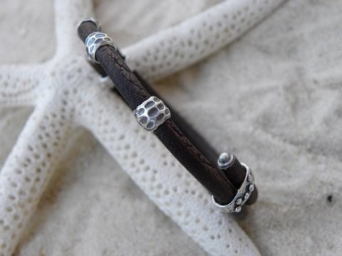 Mens or Womens Adjustable Leather and Sterling Silver Bracelet