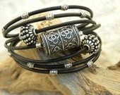 Bali Sterling Silver and Black Leather Bracelet
