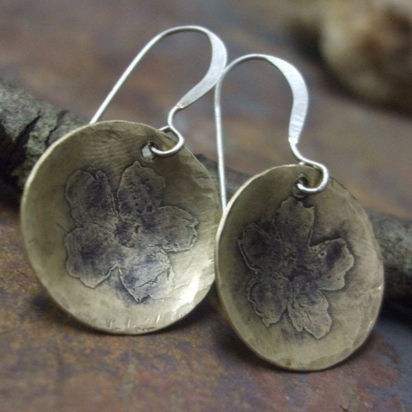 Amariliz's Flowers, Sterling Silver filled and etched Brass earrings, ThePurpleLilyDesigns