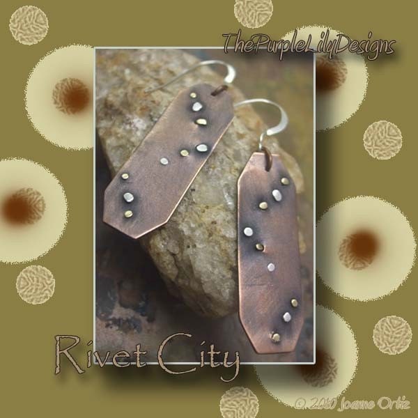 Rivet City, Mixed Metal Rivet earrings, ThePurpleLilyDesigns