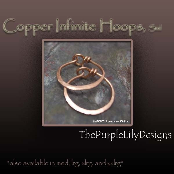 Copper Infinite Hoops,18g, Sml, Handforged by ThePurpleLilyDesigns