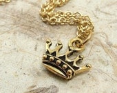 Royal Crown Necklace - Gold Plated Charm on a 17 inch Cable Chain