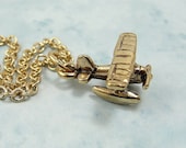 Sea Plane Necklace - Gold Plated Charm on a 17 inch Cable Chain