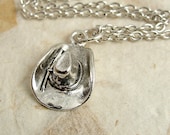 Cowboy Hat Necklace - Silver Plated Charm on a 17 inch Cable Chain