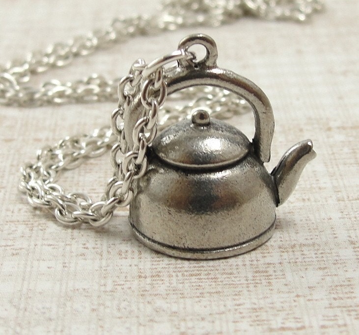 Tea Kettle - Silver Plated Charm on a 17 inch Cable Chain
