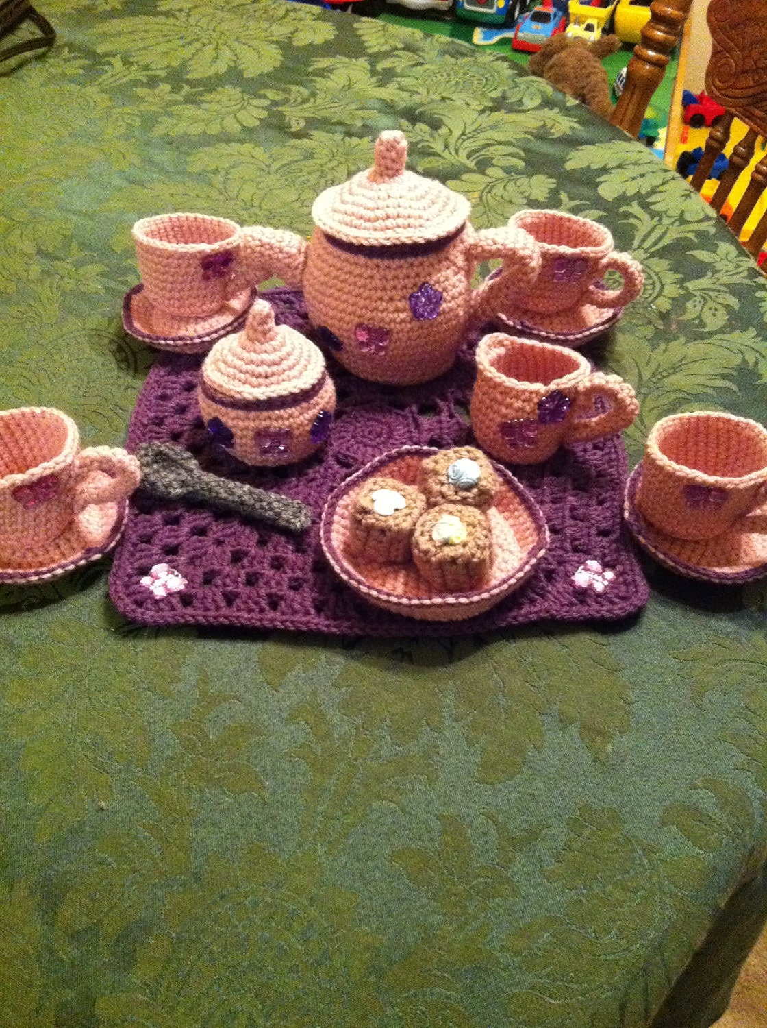 Handmade Crochet Butterfly Tea Set