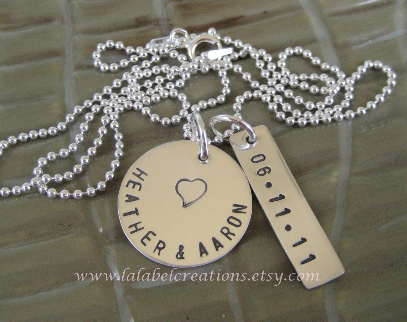 Mother's Day Personalized Mommy Necklace - Hand Stamped Necklace - Name and birth date Sterling Silver Engraved