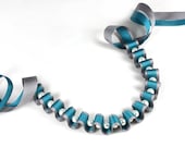 Ribbon Necklace - Turquoise and Grey Ribbon and Pearl Necklace