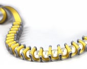 Buttercup Yellow and Grey Ribbon and Pearl Pleated Necklace