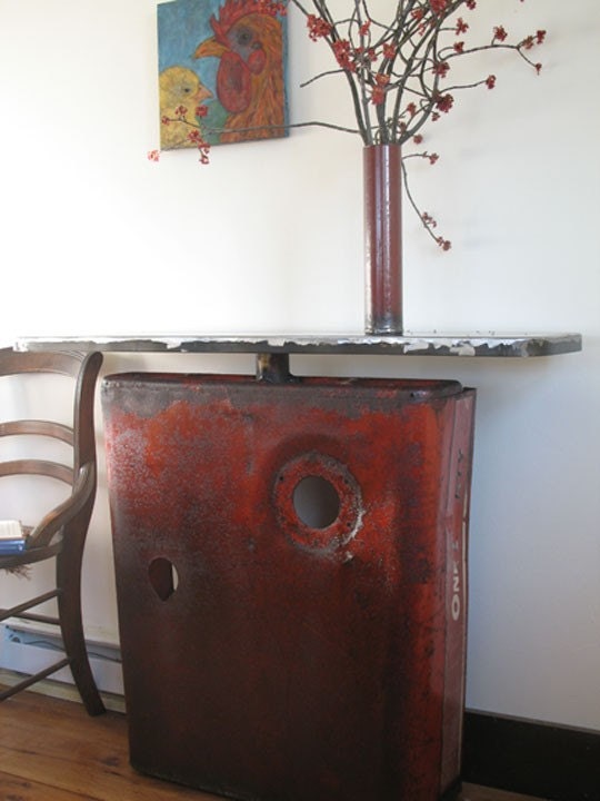 Side Table Reclaimed Farm Metal Tractor Hood Farm Table