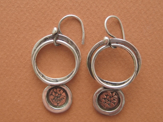 Copper, Forged Sterling Silver Earrings