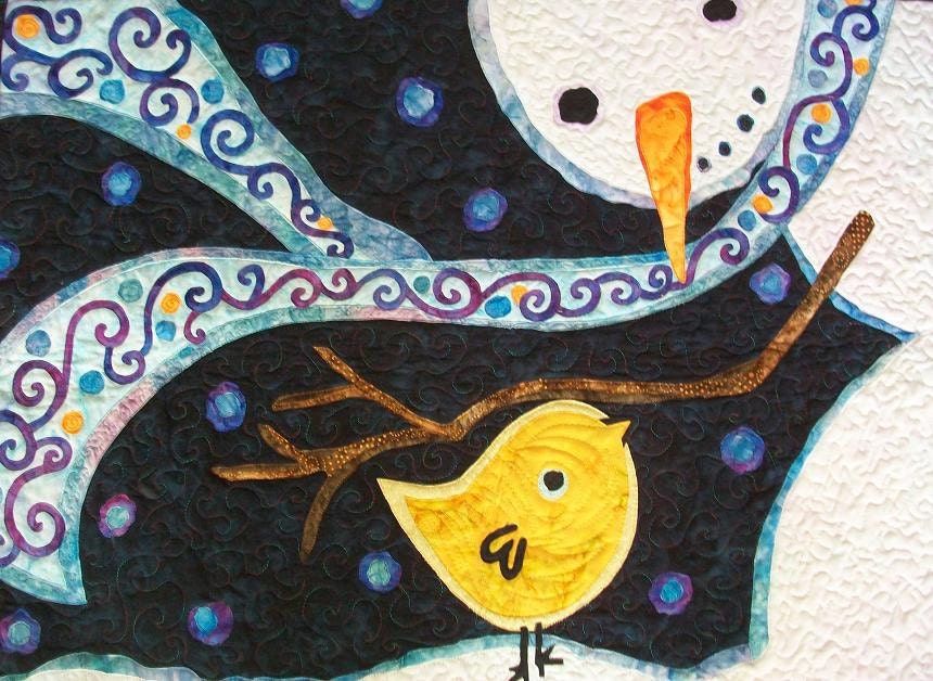 Snowman and Bird quilted wall hanging
