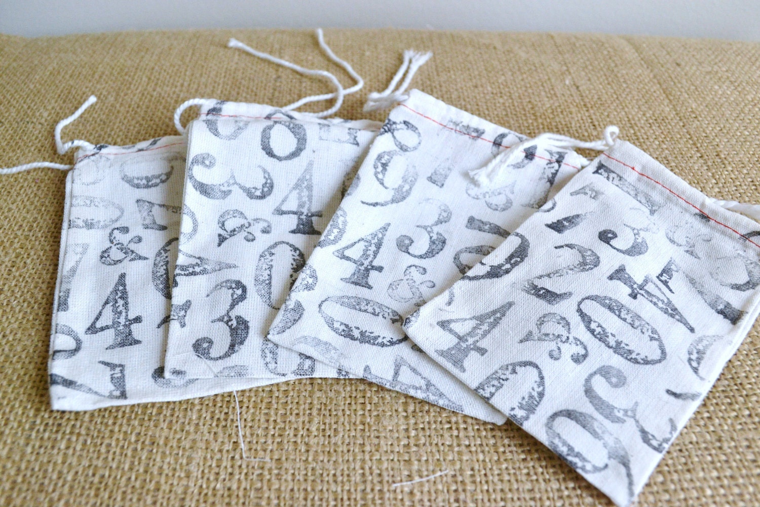Typography Muslin Bags / Gift Bags-Natural / Black and White