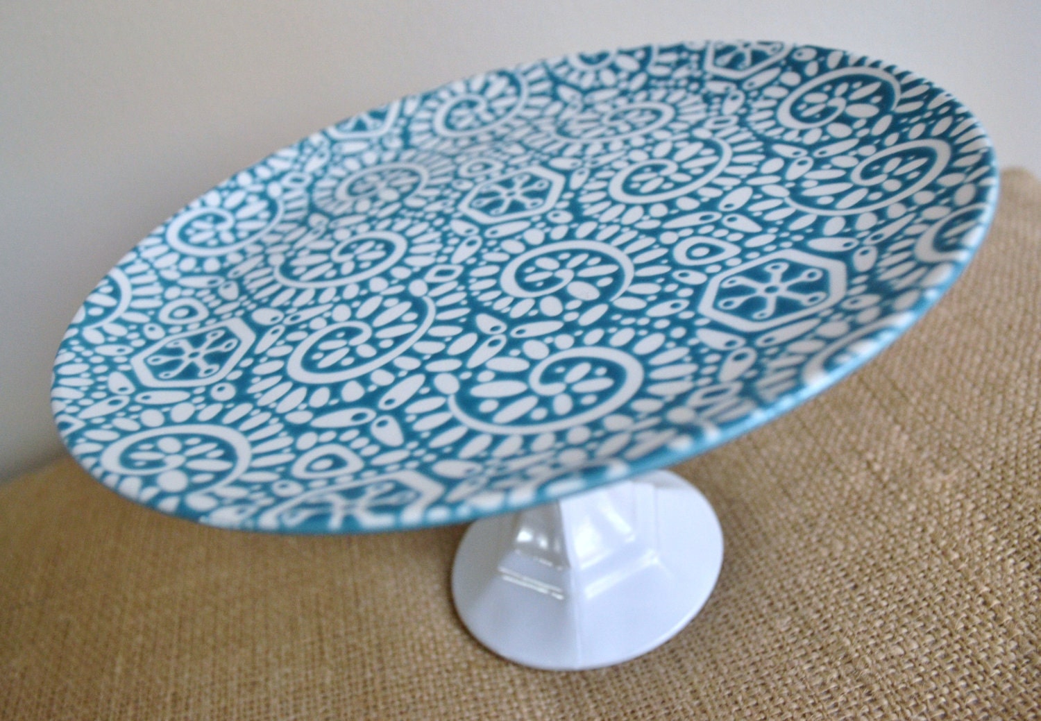 Wedding Gift / Cupcake Stand / Cake Stand-Teal Blue Swirl-As Featured in BRIDES Magazine