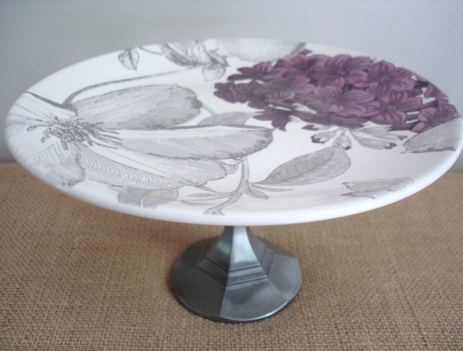 Cake Stand / Cupcake Stand / Dessert Pedestal -Hydrangea Garden-As Featured in BRIDES Magazine