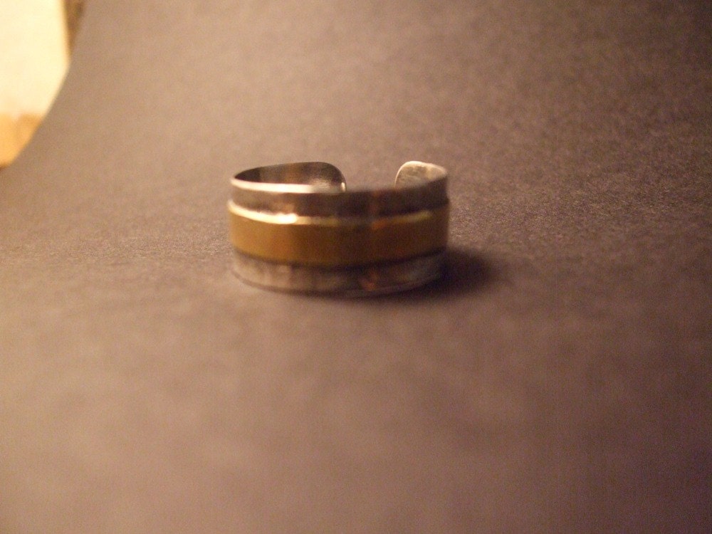 Sterling silver and brass textured ring. One size fits all. FREE SHIPPING WORLDWIDE