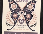 Vintage Butterfly Save the Date Postcard