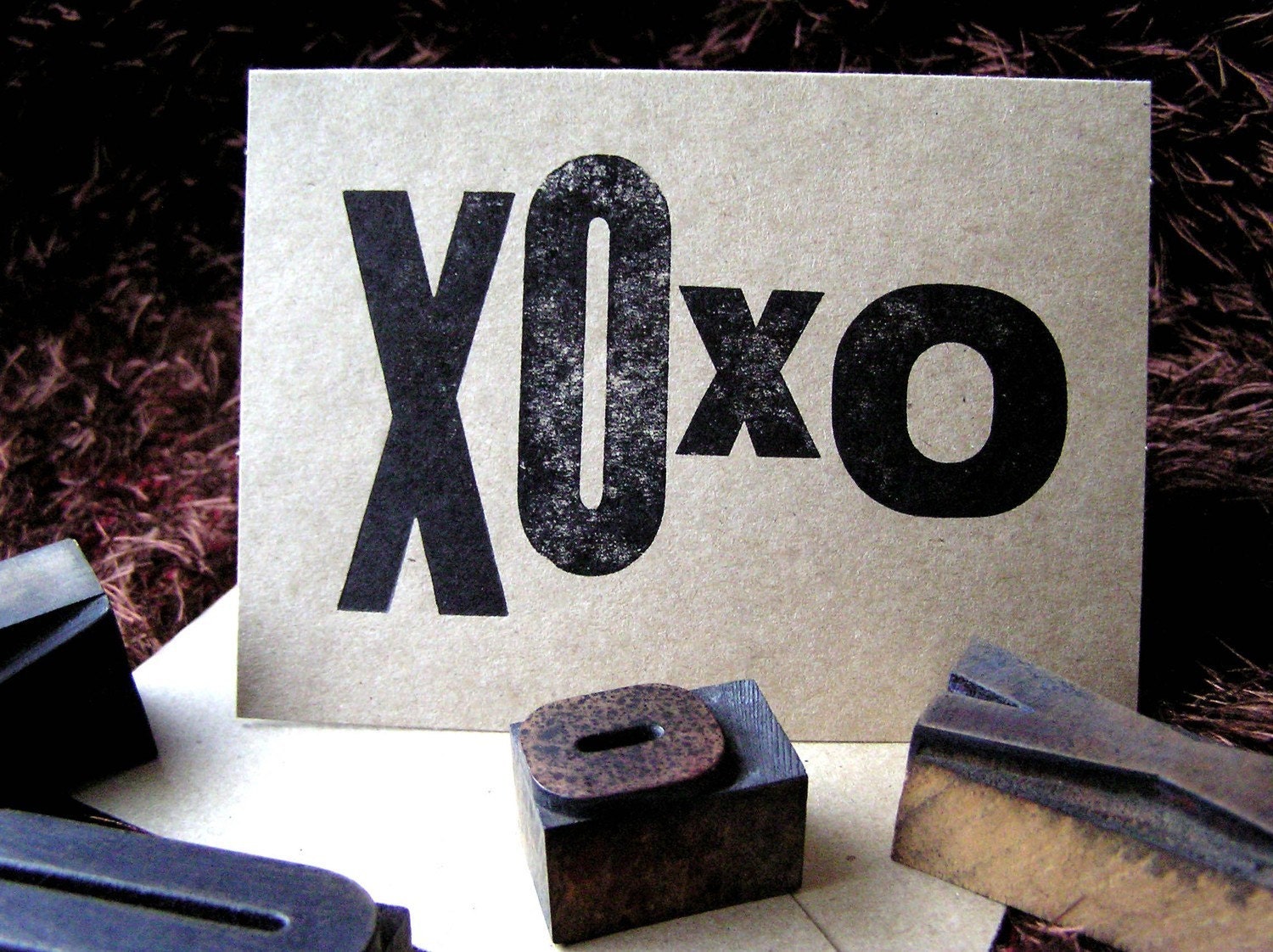Wedding Paper Goods, 50 All Occasion Notes, Valentine's Day, Rustic Kraft Earth Tone Cards, XOXO Hugs and Kisses Letterpress