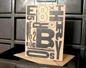 5 Typography Cards, Mixed Wood Type Industrial Letterpress Cards, Set of 5