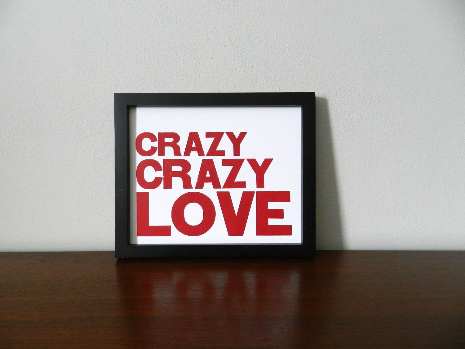 Poster, Love Theme Art, Magenta and White Print, Crazy Crazy Love Simple Letterpress, 8x10