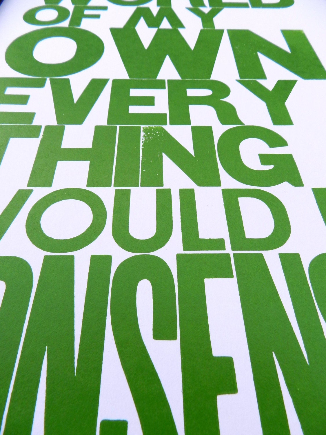 Green Alice in Wonderland If I had a World of My Own Everything Would Be Nonsense Typography Poster, 11 x 17 Letterpress Print