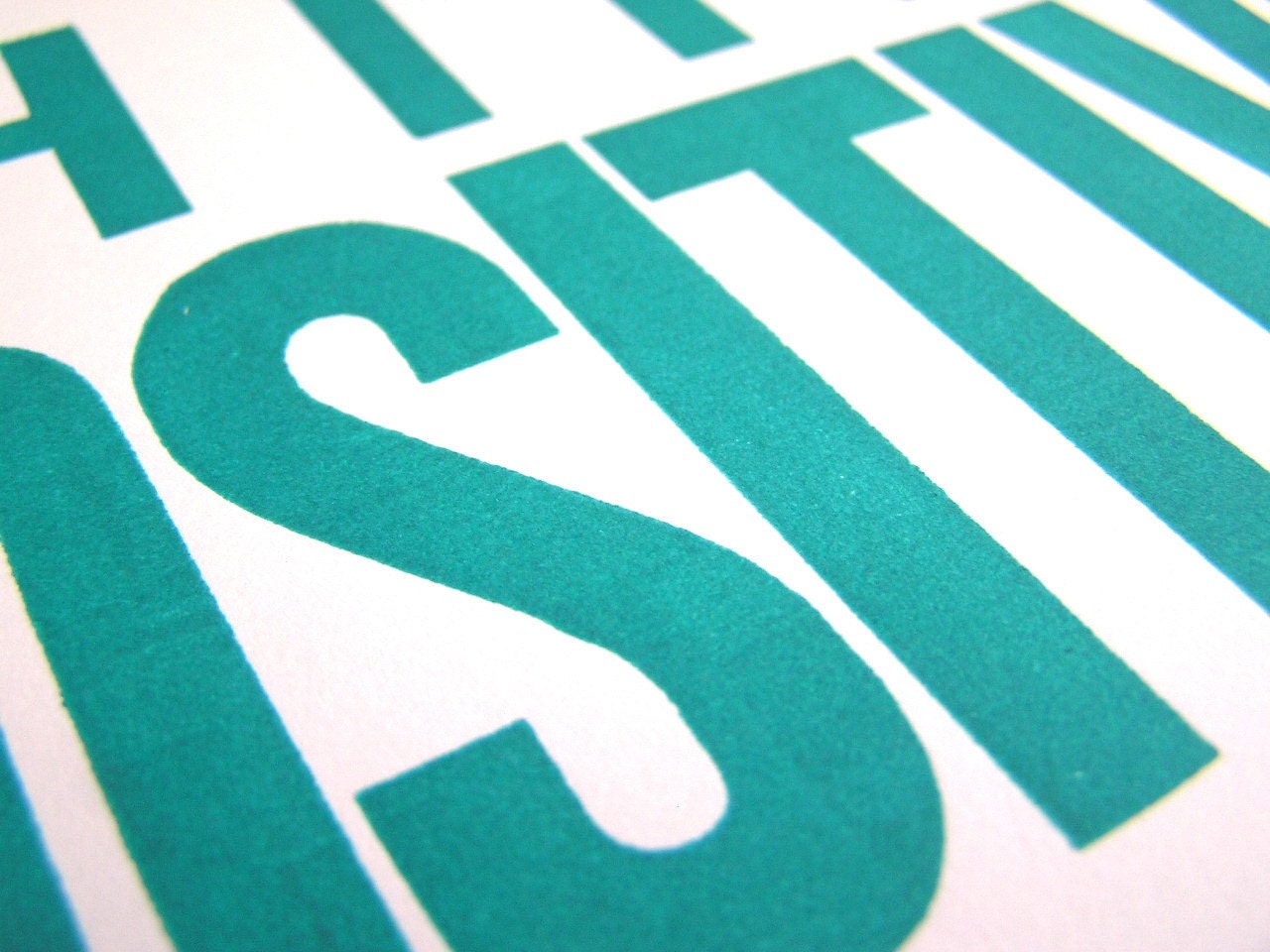 Aquamarine Think Positive Letterpress Poster, 8x10 Motivational Print